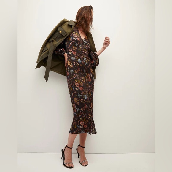 Veronica Beard Terina Floral Print Long Sleeve Silk Blend Maxi Dress Size 2 - Picture 5 of 7